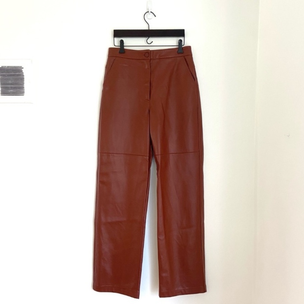 OAK + FORT // straight leg vegan leather pants